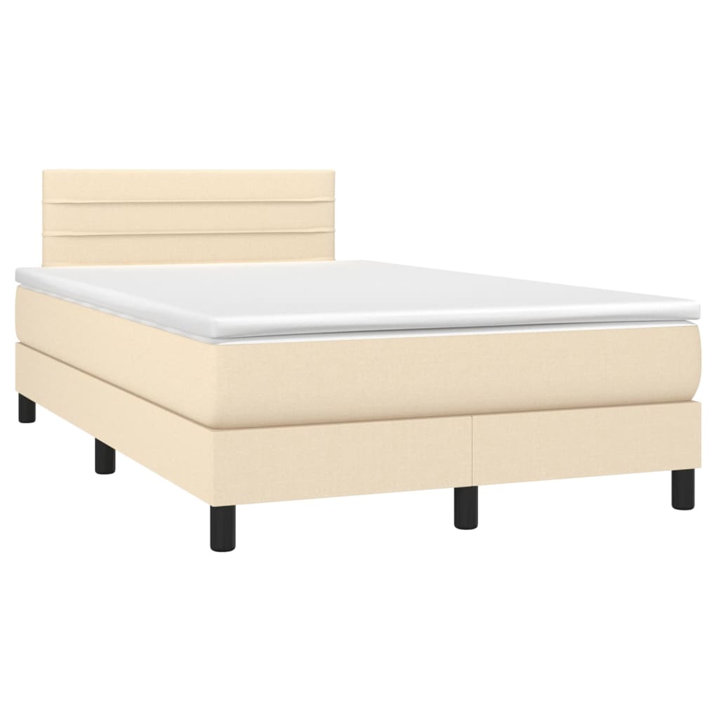 vidaXL Pat cu arcuri, saltea și LED, crem, 120x190 cm, textil