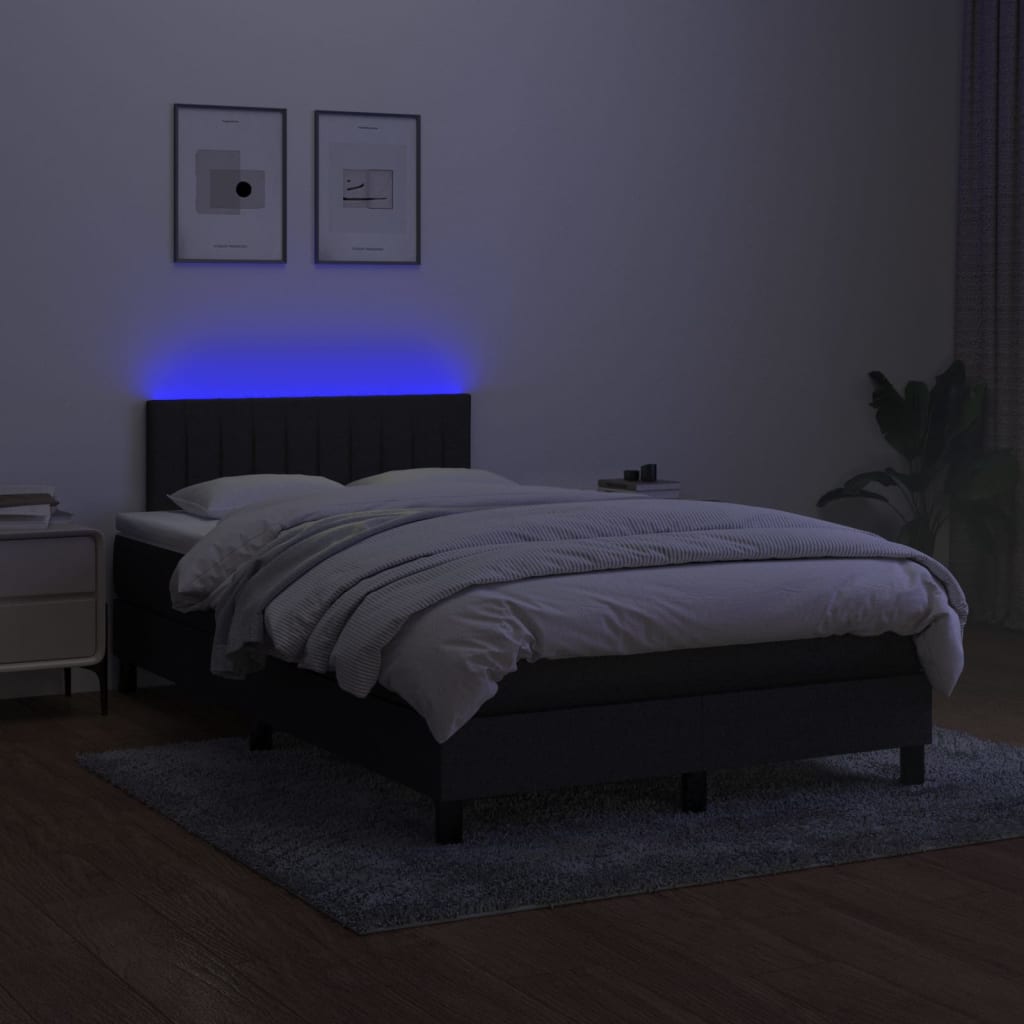vidaXL Pat cu arcuri, saltea și LED, negru, 120x190 cm, textil vidaXL Pat cu arcuri, saltea și LED, negru, 120x190 cm, textil