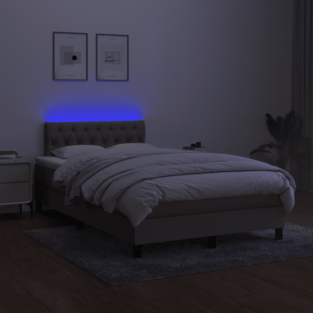 vidaXL Pat cu arcuri, saltea și LED, gri taupe, 120x190 cm, textil vidaXL Pat cu arcuri, saltea și LED, gri taupe, 120x190 cm, textil