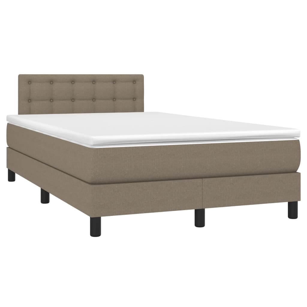 vidaXL Pat cu arcuri, saltea și LED, gri taupe, 120x190 cm, textil vidaXL Pat cu arcuri, saltea și LED, gri taupe, 120x190 cm, textil