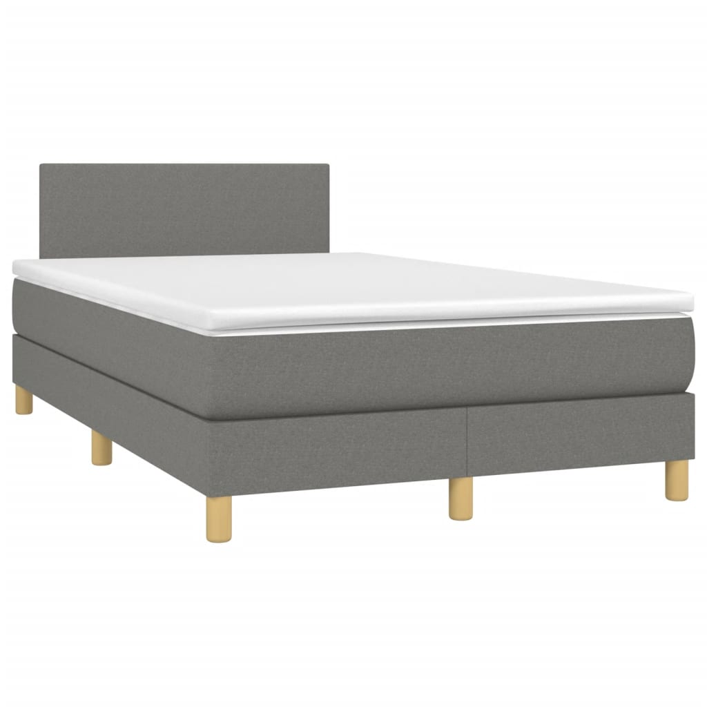 vidaXL Pat cu arcuri, saltea și LED, gri închis, 120x190 cm, textil