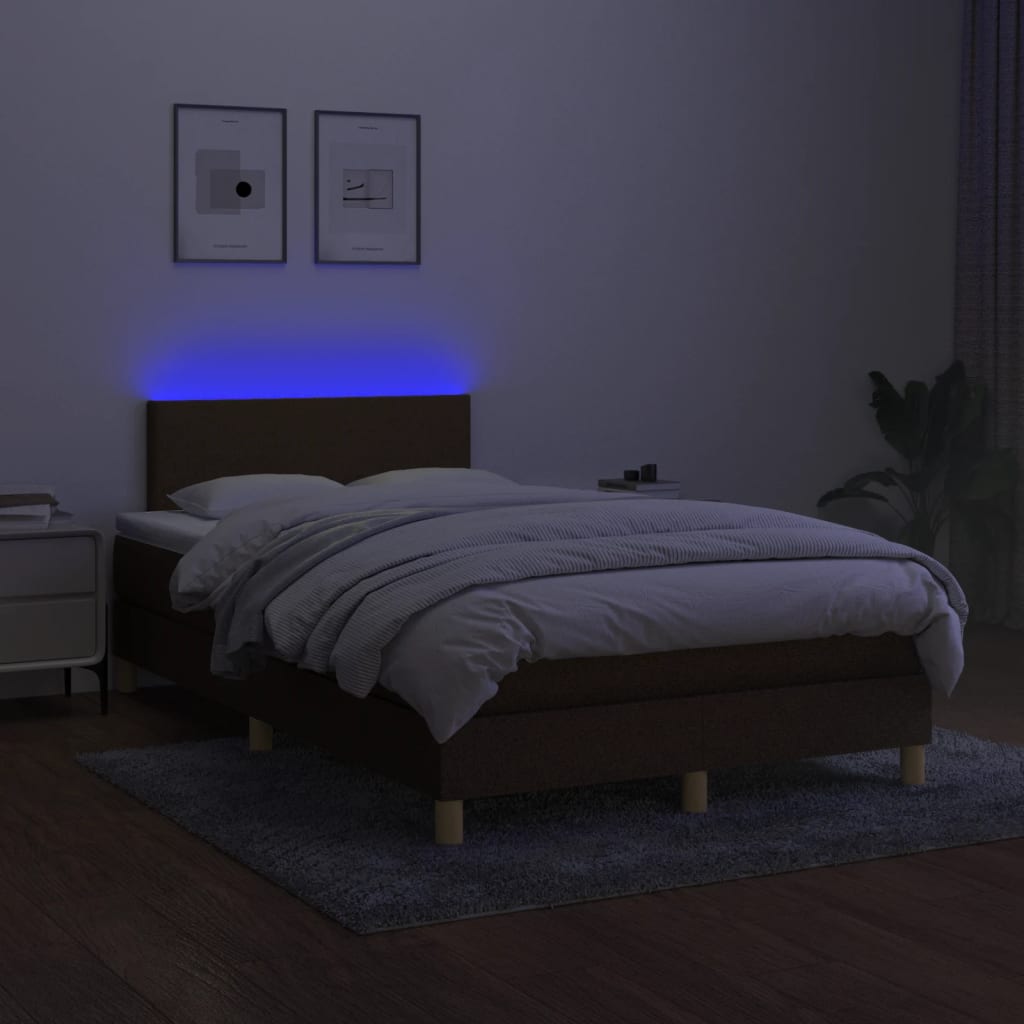 vidaXL Pat cu arcuri, saltea și LED, maro închis, 120x190 cm, textil