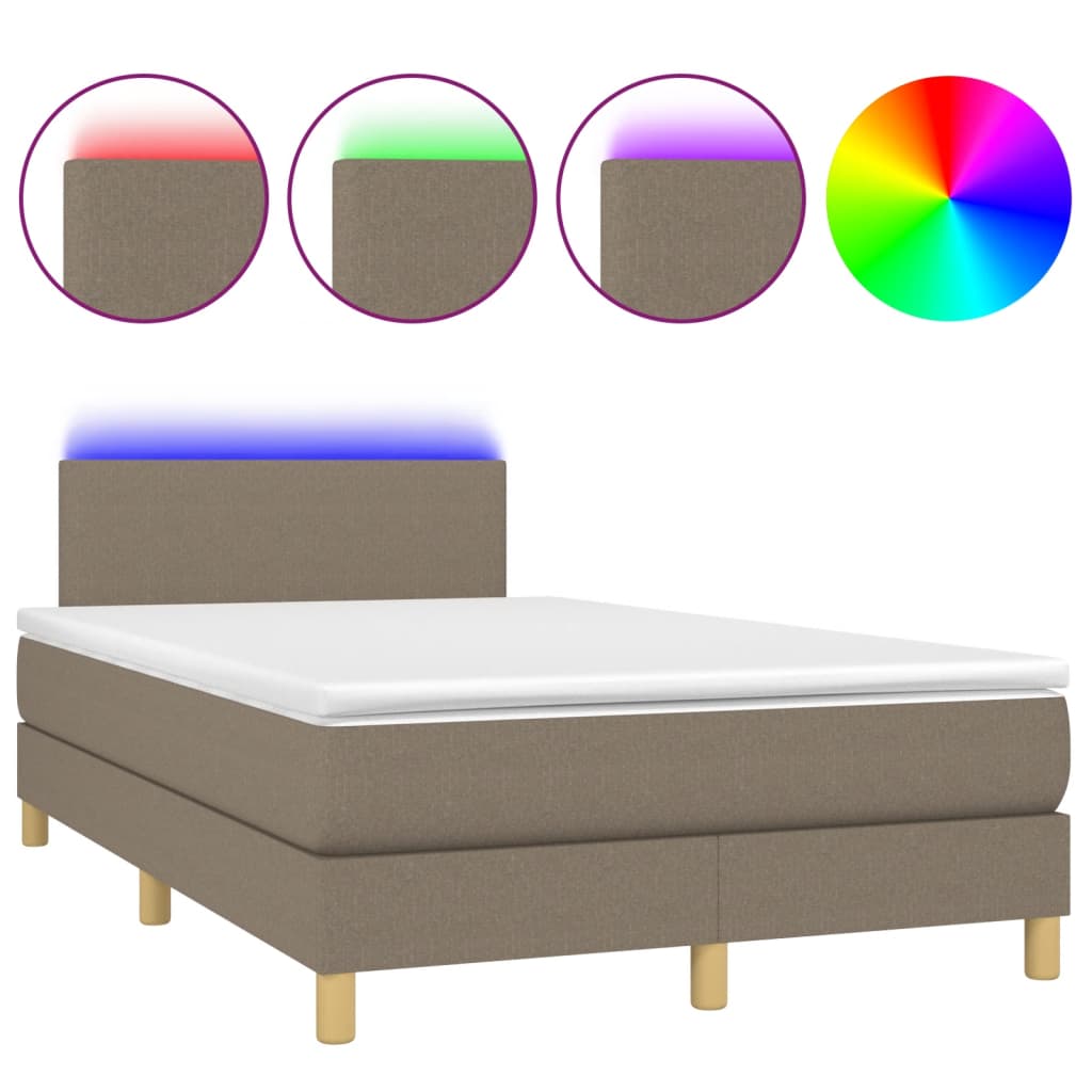 vidaXL Pat cu arcuri, saltea și LED, gri taupe, 120x190 cm, textil vidaXL Pat cu arcuri, saltea și LED, gri taupe, 120x190 cm, textil