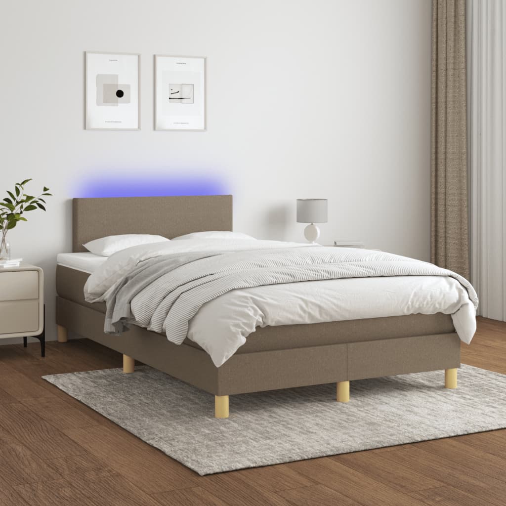 vidaXL Pat cu arcuri, saltea și LED, gri taupe, 120x190 cm, textil vidaXL Pat cu arcuri, saltea și LED, gri taupe, 120x190 cm, textil