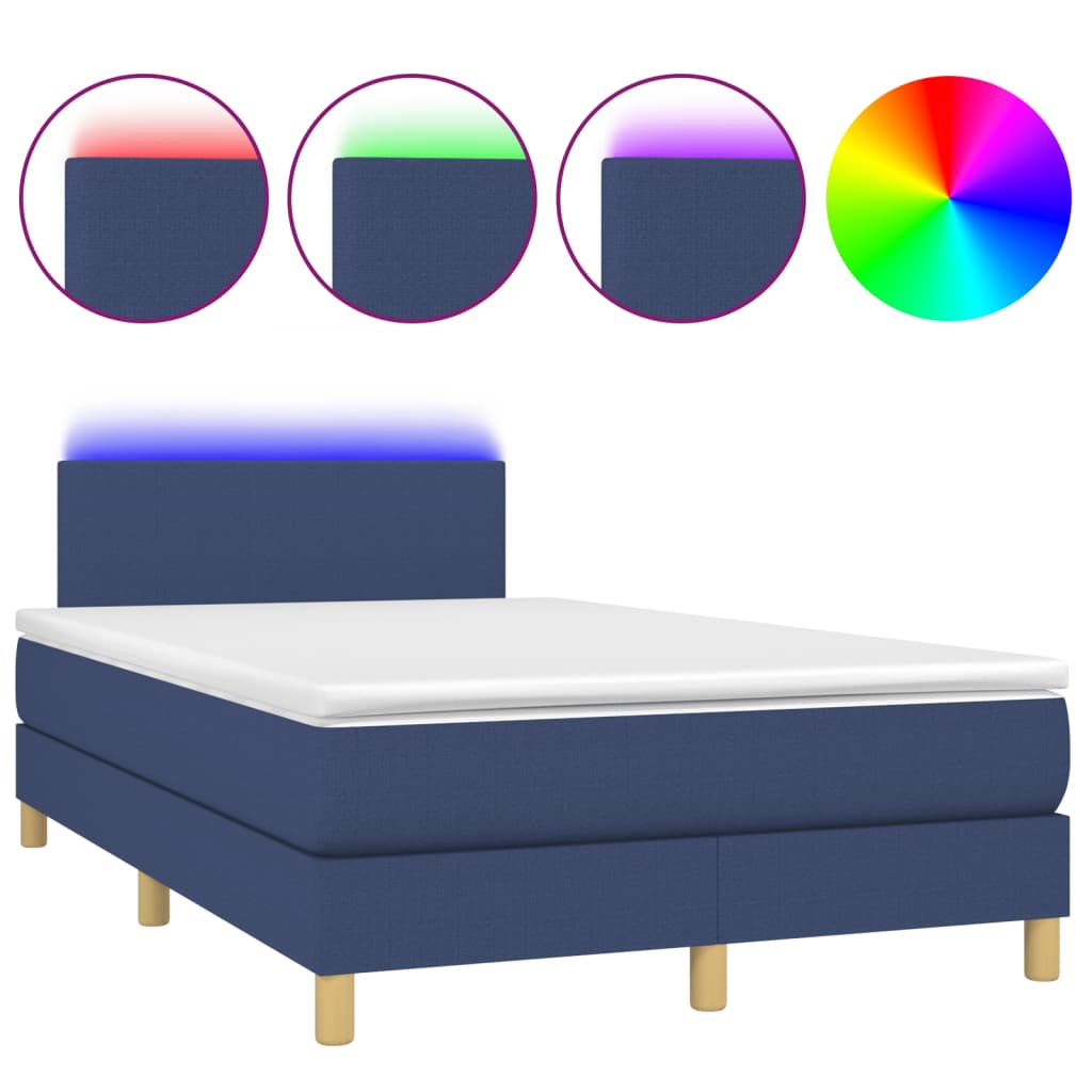 vidaXL Pat cu arcuri, saltea și LED, albastru, 120x190 cm, textil vidaXL Pat cu arcuri, saltea și LED, albastru, 120x190 cm, textil