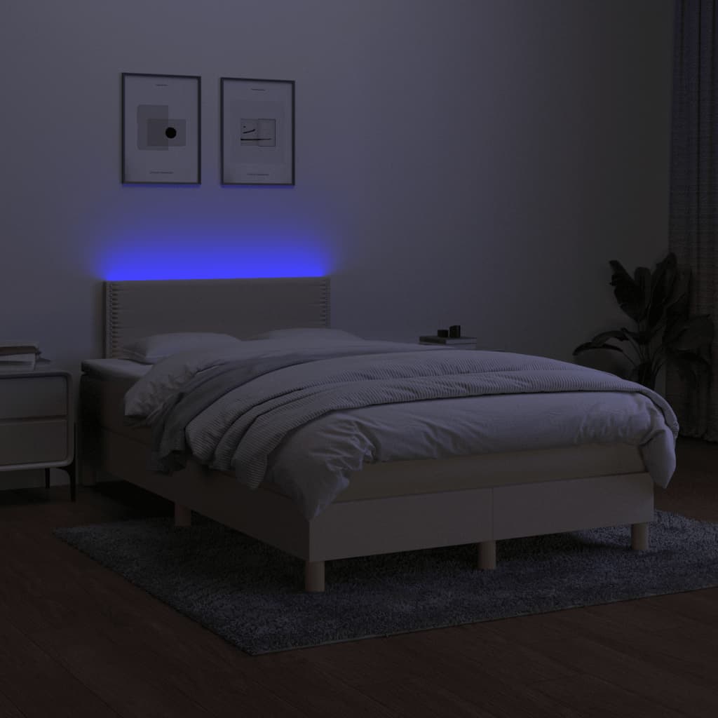 vidaXL Pat cu arcuri, saltea și LED, crem, 120x190 cm, textil