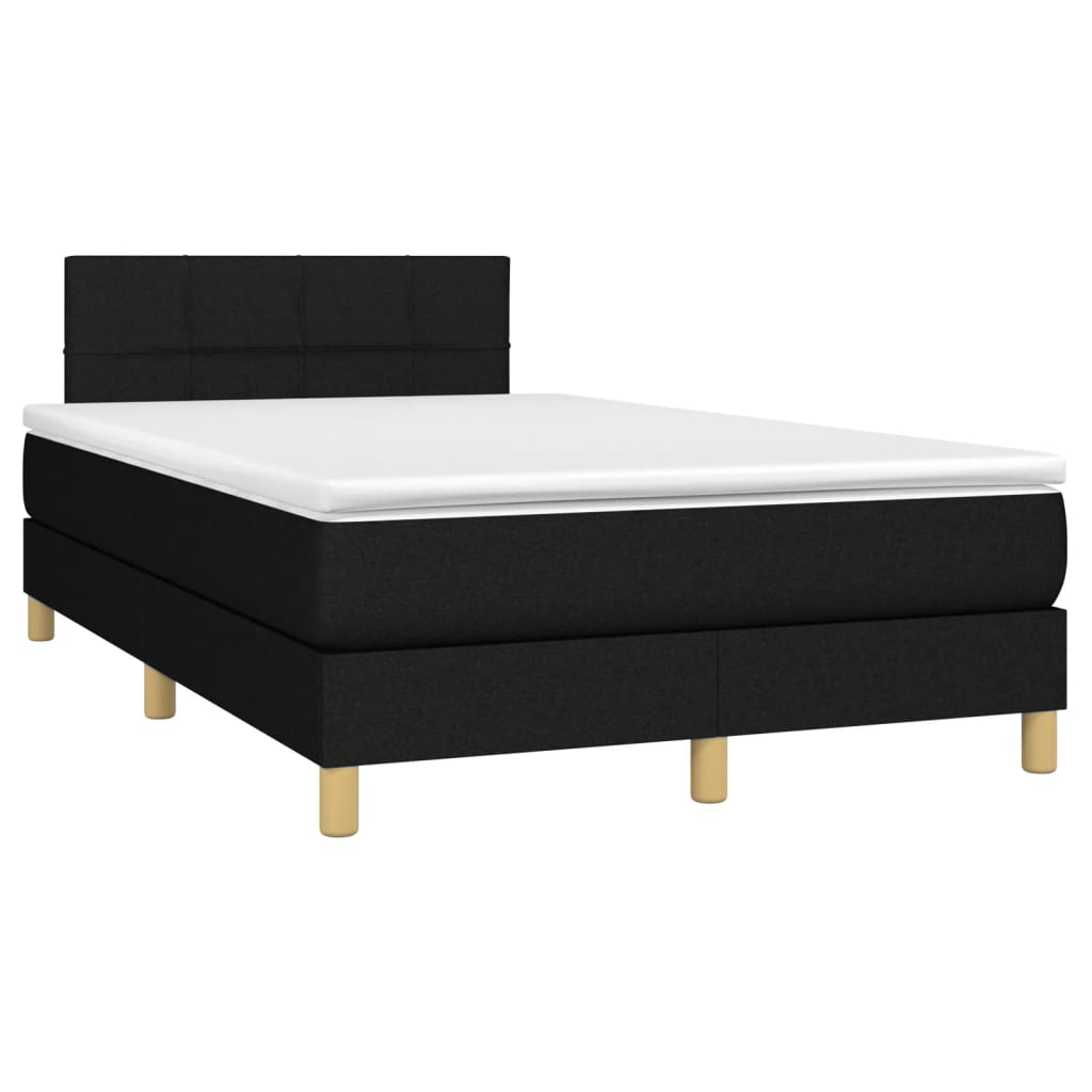 vidaXL Pat cu arcuri, saltea și LED, negru, 120x190 cm, textil