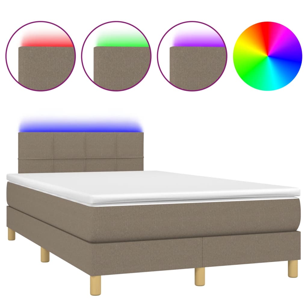 vidaXL Pat cu arcuri, saltea și LED, gri taupe, 120x190 cm, textil vidaXL Pat cu arcuri, saltea și LED, gri taupe, 120x190 cm, textil