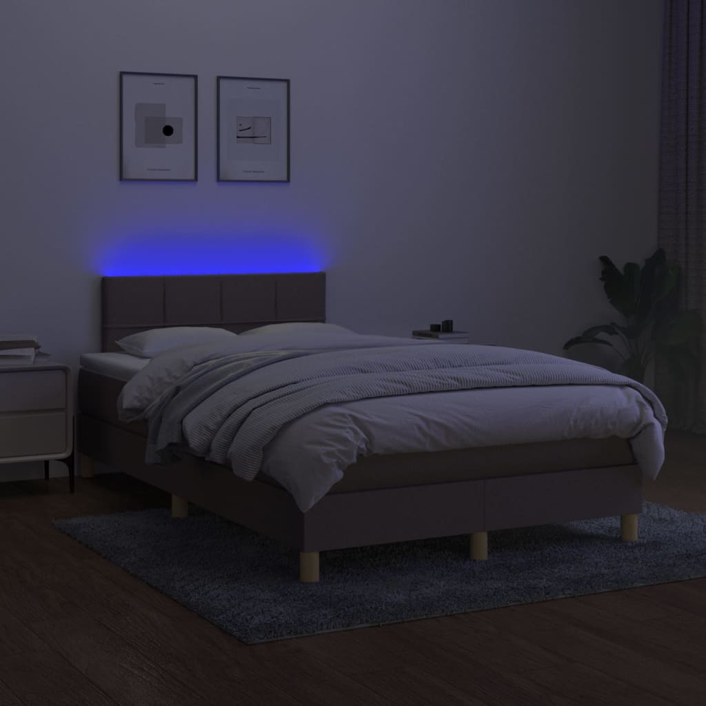 vidaXL Pat cu arcuri, saltea și LED, gri taupe, 120x190 cm, textil vidaXL Pat cu arcuri, saltea și LED, gri taupe, 120x190 cm, textil