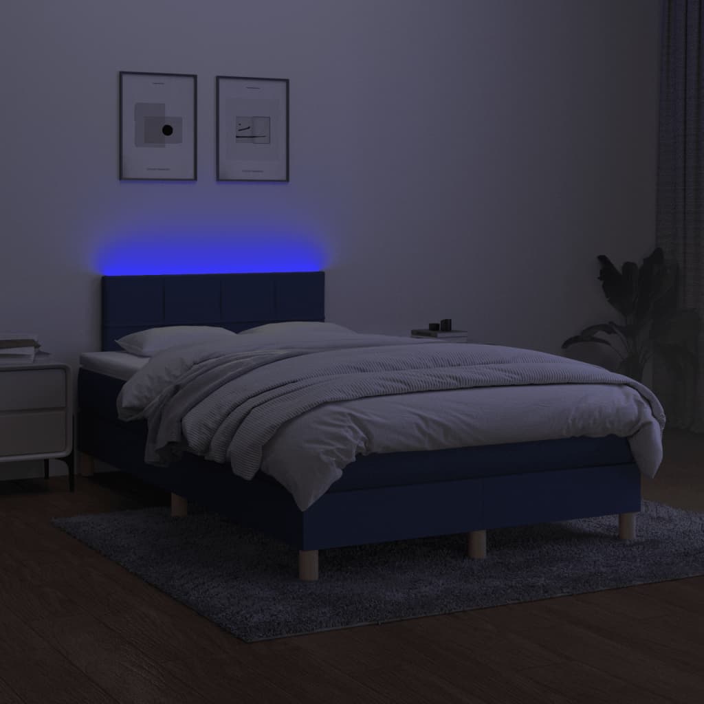 vidaXL Pat cu arcuri, saltea și LED, albastru, 120x190 cm, textil vidaXL Pat cu arcuri, saltea și LED, albastru, 120x190 cm, textil