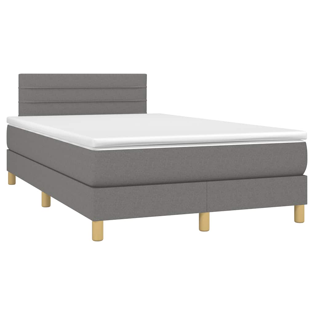 vidaXL Pat cu arcuri, saltea și LED, gri închis, 120x190 cm, textil