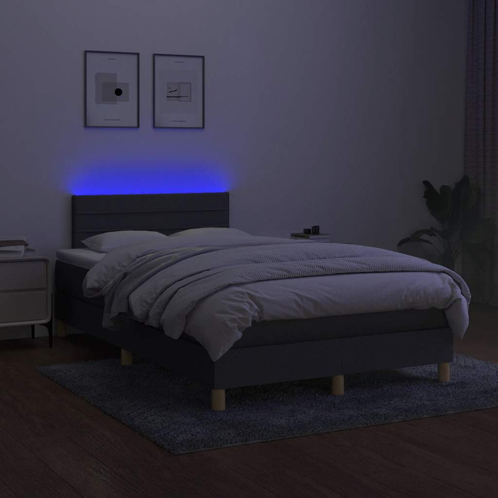 vidaXL Pat cu arcuri, saltea și LED, gri închis, 120x190 cm, textil
