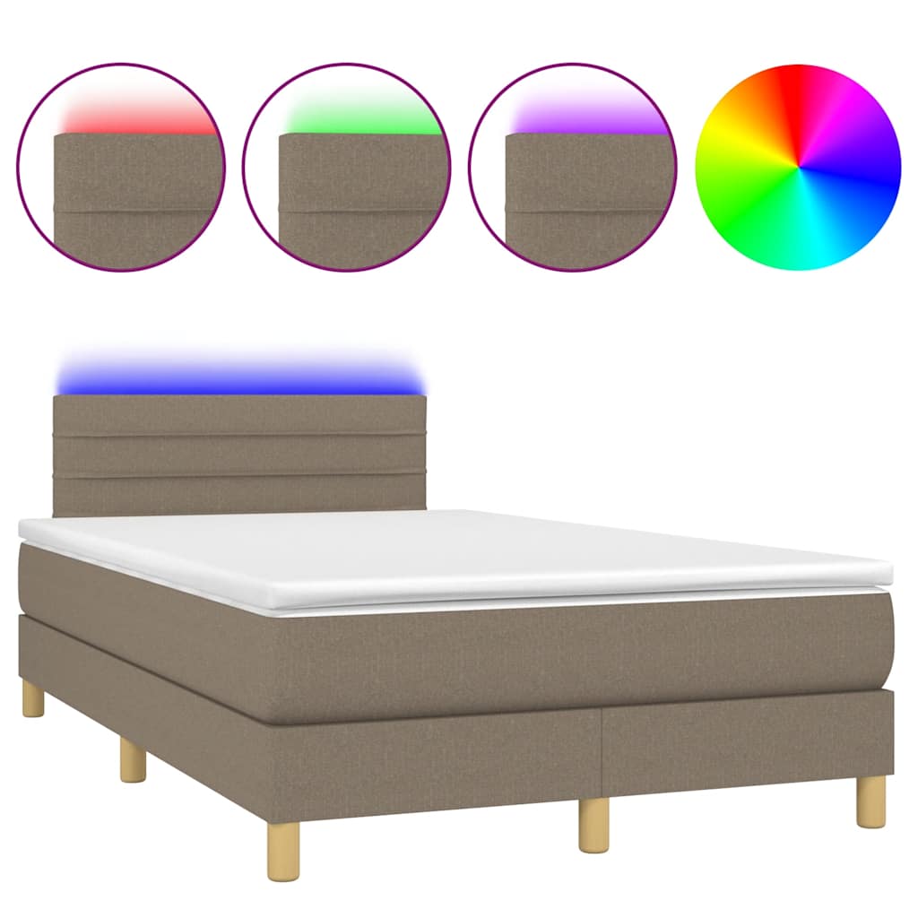 vidaXL Pat cu arcuri, saltea și LED, gri taupe, 120x190 cm, textil vidaXL Pat cu arcuri, saltea și LED, gri taupe, 120x190 cm, textil