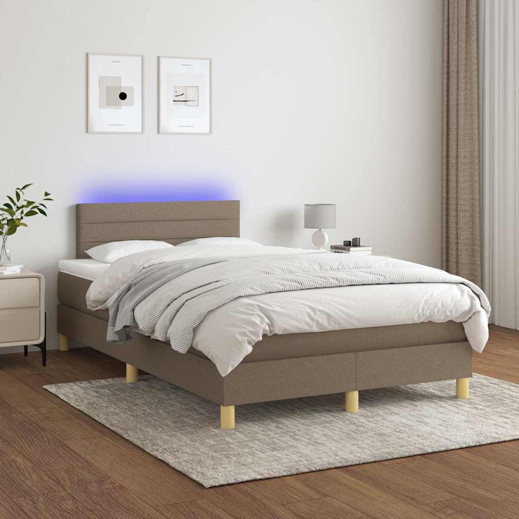 vidaXL Pat cu arcuri, saltea și LED, gri taupe, 120x190 cm, textil vidaXL Pat cu arcuri, saltea și LED, gri taupe, 120x190 cm, textil