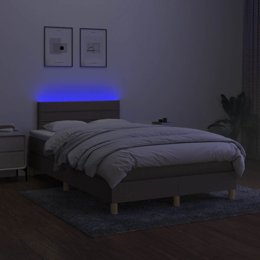vidaXL Pat cu arcuri, saltea și LED, gri taupe, 120x190 cm, textil vidaXL Pat cu arcuri, saltea și LED, gri taupe, 120x190 cm, textil