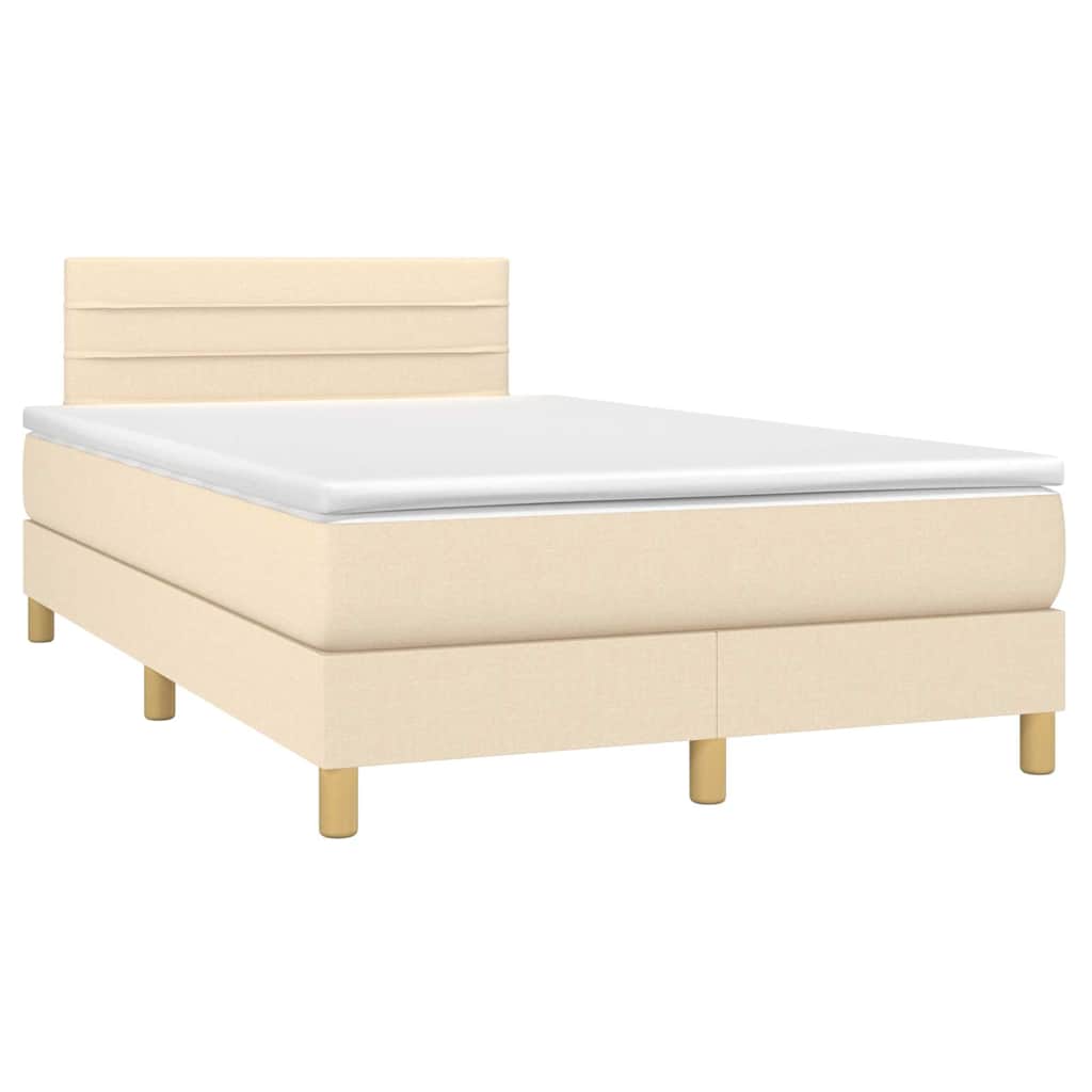 vidaXL Pat cu arcuri, saltea și LED, crem, 120x190 cm, textil