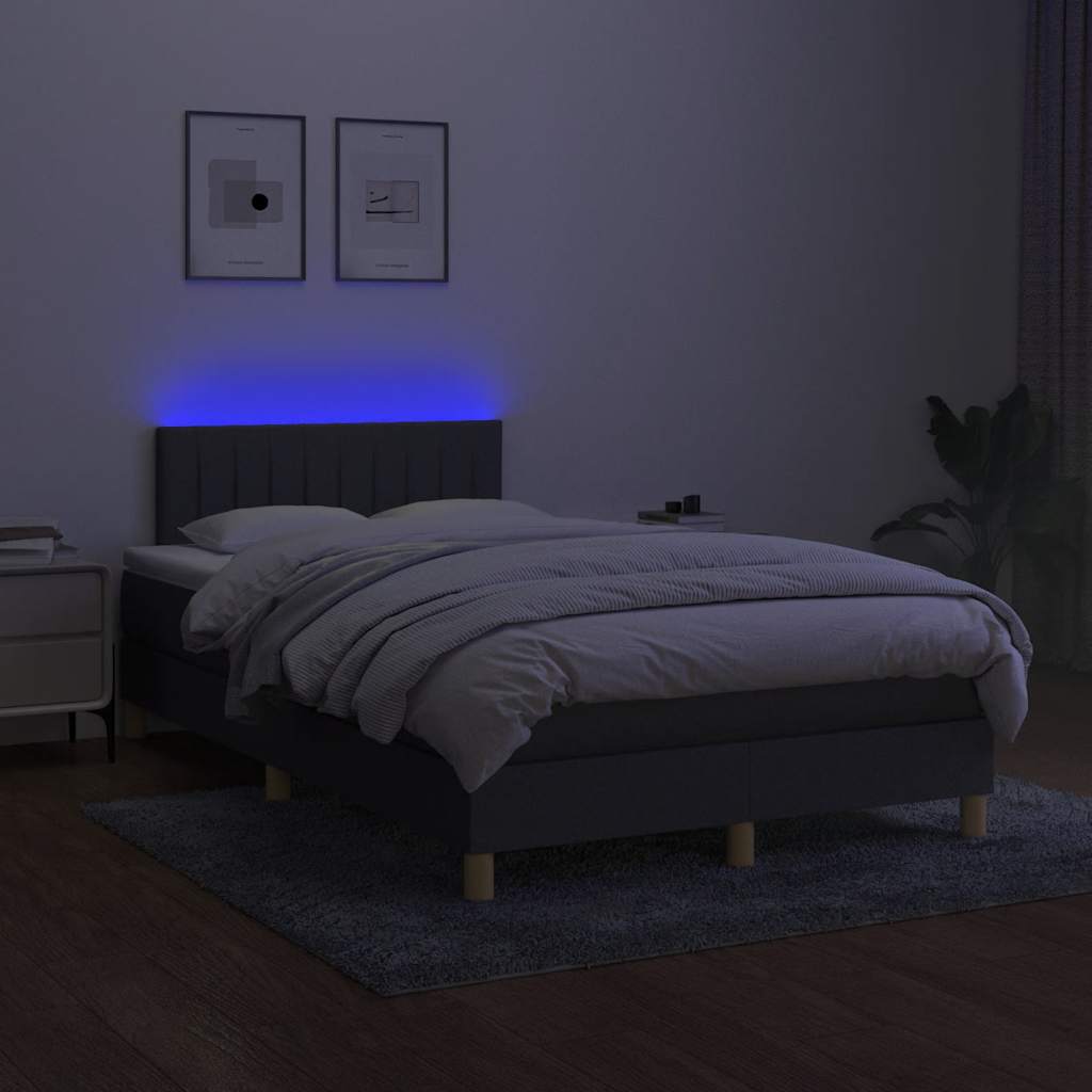 vidaXL Pat cu arcuri, saltea și LED, gri închis, 120x190 cm, textil