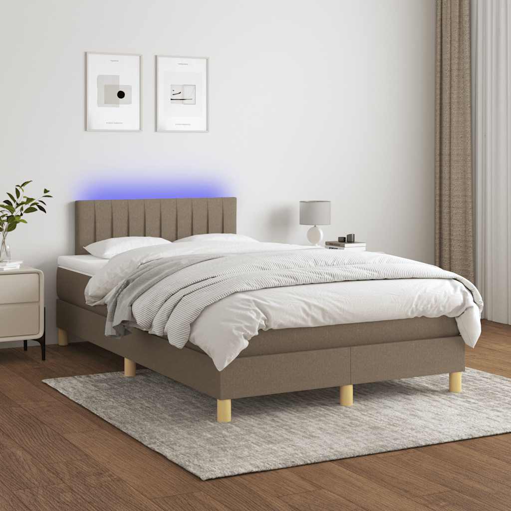vidaXL Pat cu arcuri, saltea și LED, gri taupe, 120x190 cm, textil vidaXL Pat cu arcuri, saltea și LED, gri taupe, 120x190 cm, textil