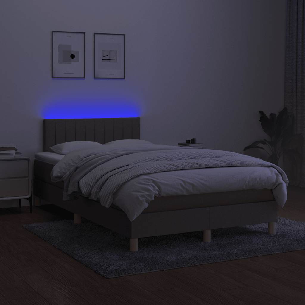 vidaXL Pat cu arcuri, saltea și LED, gri taupe, 120x190 cm, textil vidaXL Pat cu arcuri, saltea și LED, gri taupe, 120x190 cm, textil