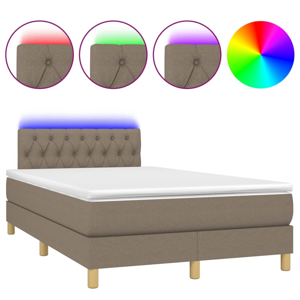 vidaXL Pat cu arcuri, saltea și LED, gri taupe, 120x190 cm, textil vidaXL Pat cu arcuri, saltea și LED, gri taupe, 120x190 cm, textil