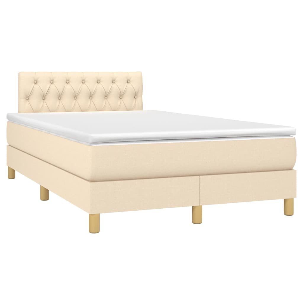 vidaXL Pat cu arcuri, saltea și LED, crem, 120x190 cm, textil