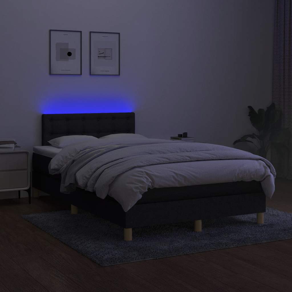 vidaXL Pat cu arcuri, saltea și LED, negru, 120x190 cm, textil vidaXL Pat cu arcuri, saltea și LED, negru, 120x190 cm, textil
