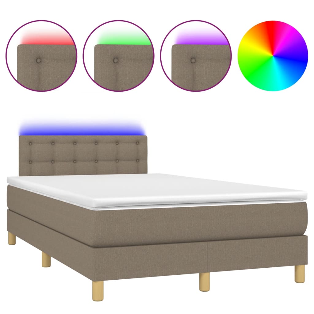 vidaXL Pat cu arcuri, saltea și LED, gri taupe, 120x190 cm, textil vidaXL Pat cu arcuri, saltea și LED, gri taupe, 120x190 cm, textil