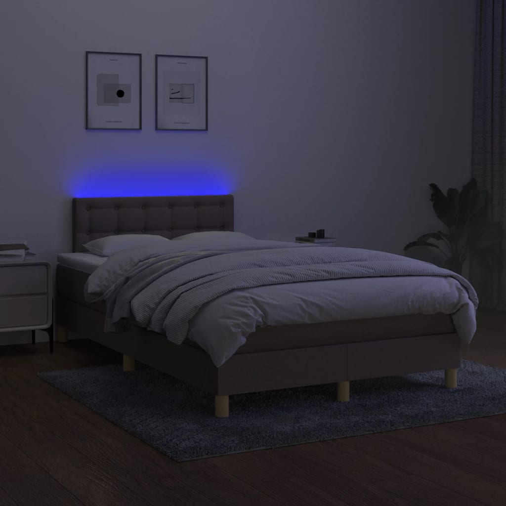 vidaXL Pat cu arcuri, saltea și LED, gri taupe, 120x190 cm, textil vidaXL Pat cu arcuri, saltea și LED, gri taupe, 120x190 cm, textil