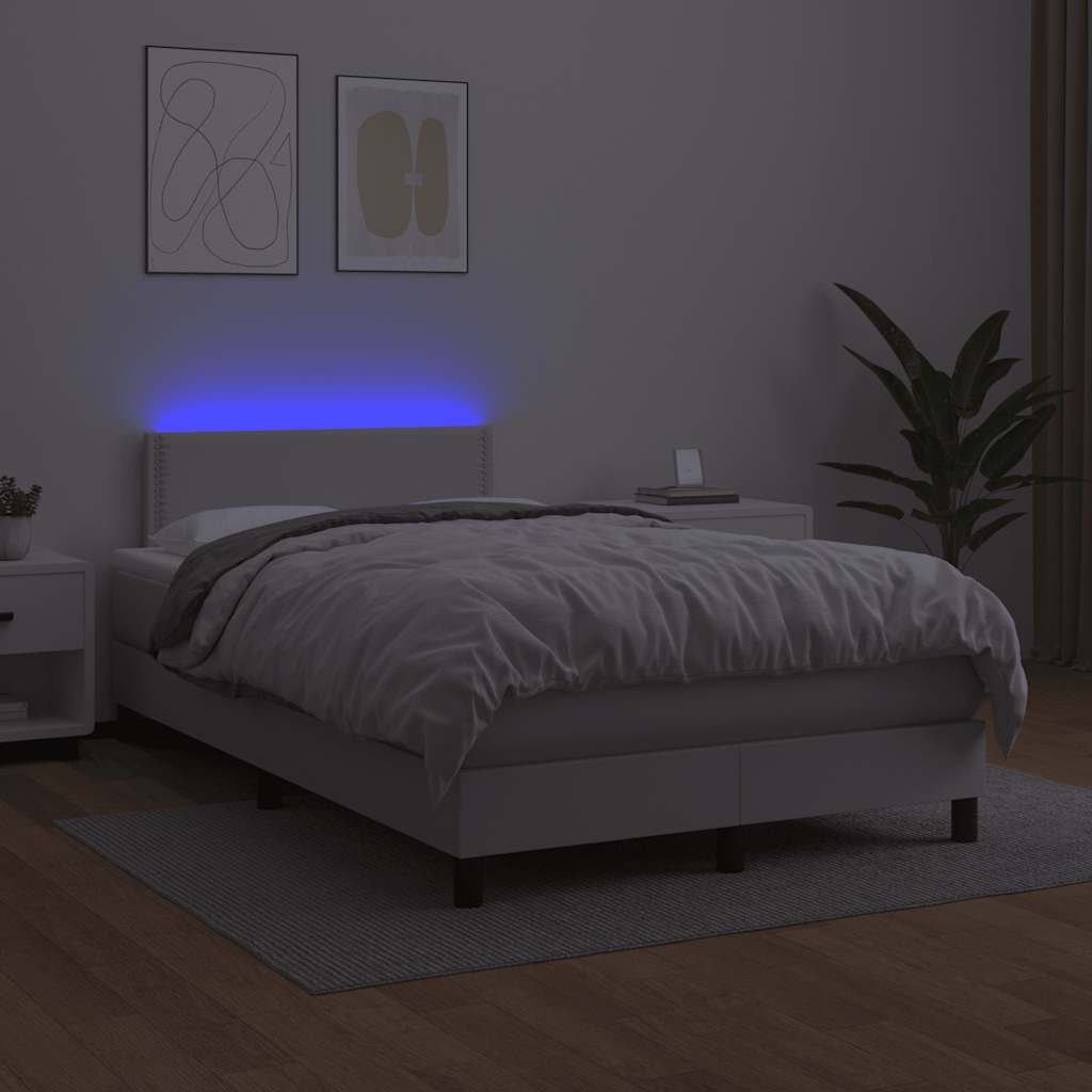 vidaXL Pat cu arcuri, cu saltea și LED, alb, 120x190 cm, piele eco vidaXL Pat cu arcuri, cu saltea și LED, alb, 120x190 cm, piele eco