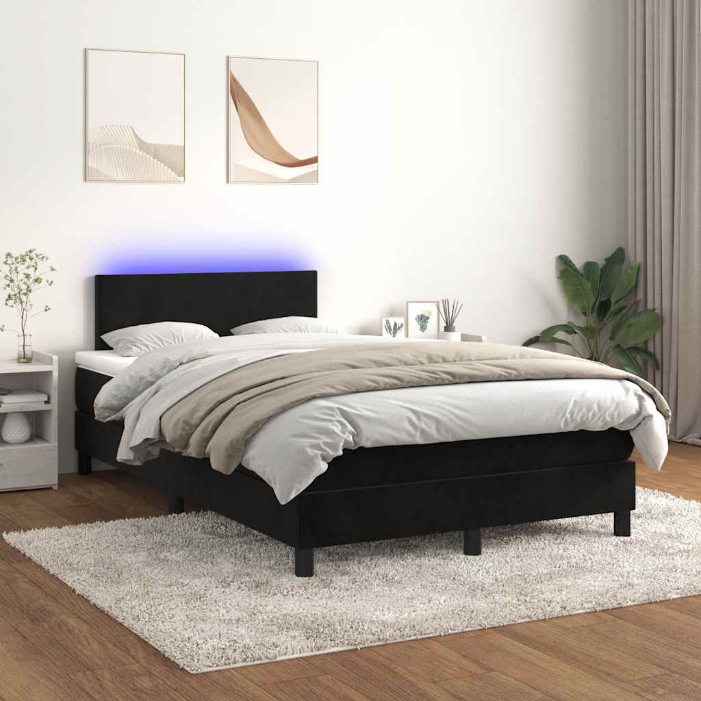 vidaXL Pat cu arcuri, saltea și LED, negru, 120x190 cm, catifea