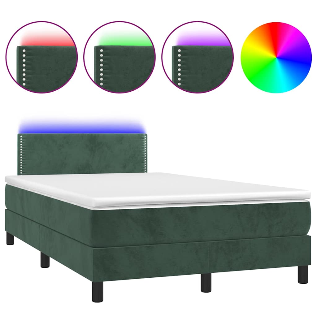 vidaXL Pat cu arcuri, saltea și LED, verde închis, 120x190 cm, catifea vidaXL Pat cu arcuri, saltea și LED, verde închis, 120x190 cm, catifea