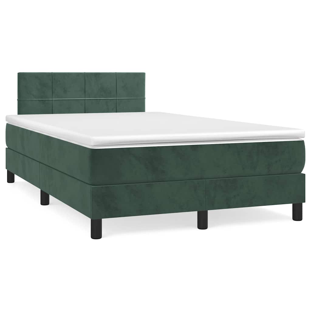 vidaXL Pat cu arcuri, saltea și LED, verde închis, 120x190 cm, catifea vidaXL Pat cu arcuri, saltea și LED, verde închis, 120x190 cm, catifea