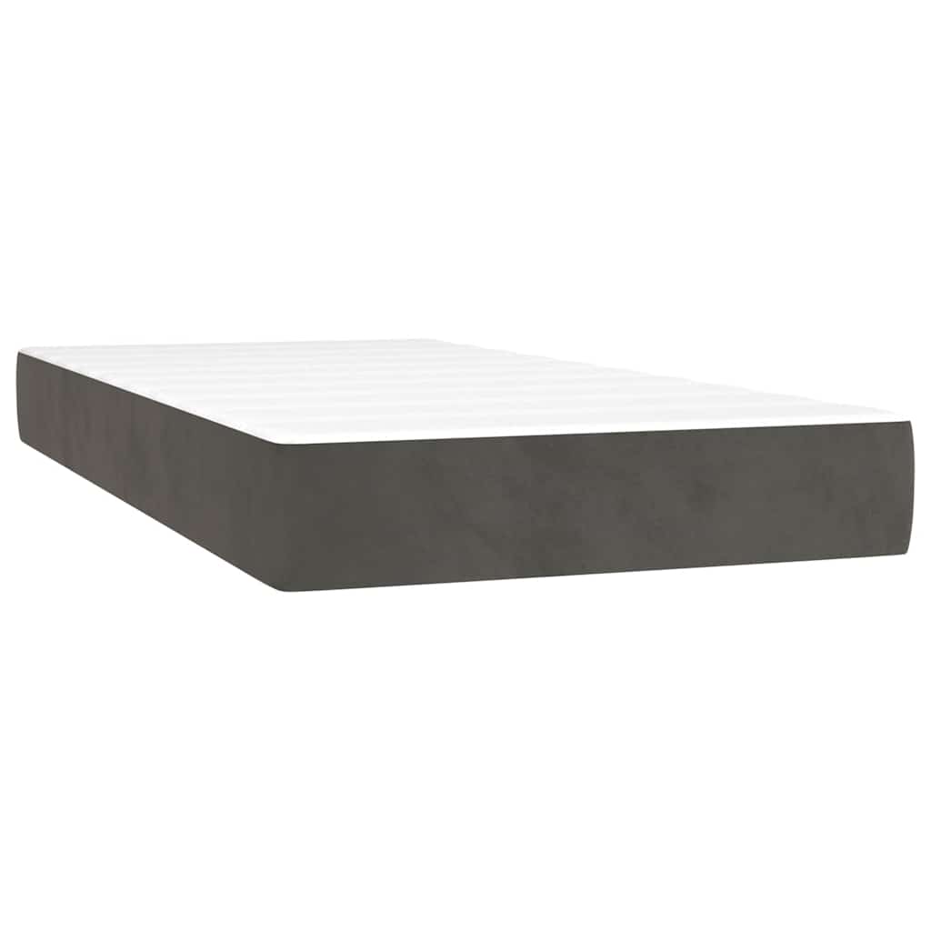 vidaXL Pat cu arcuri, saltea și LED, gri închis, 120x190 cm, catifea