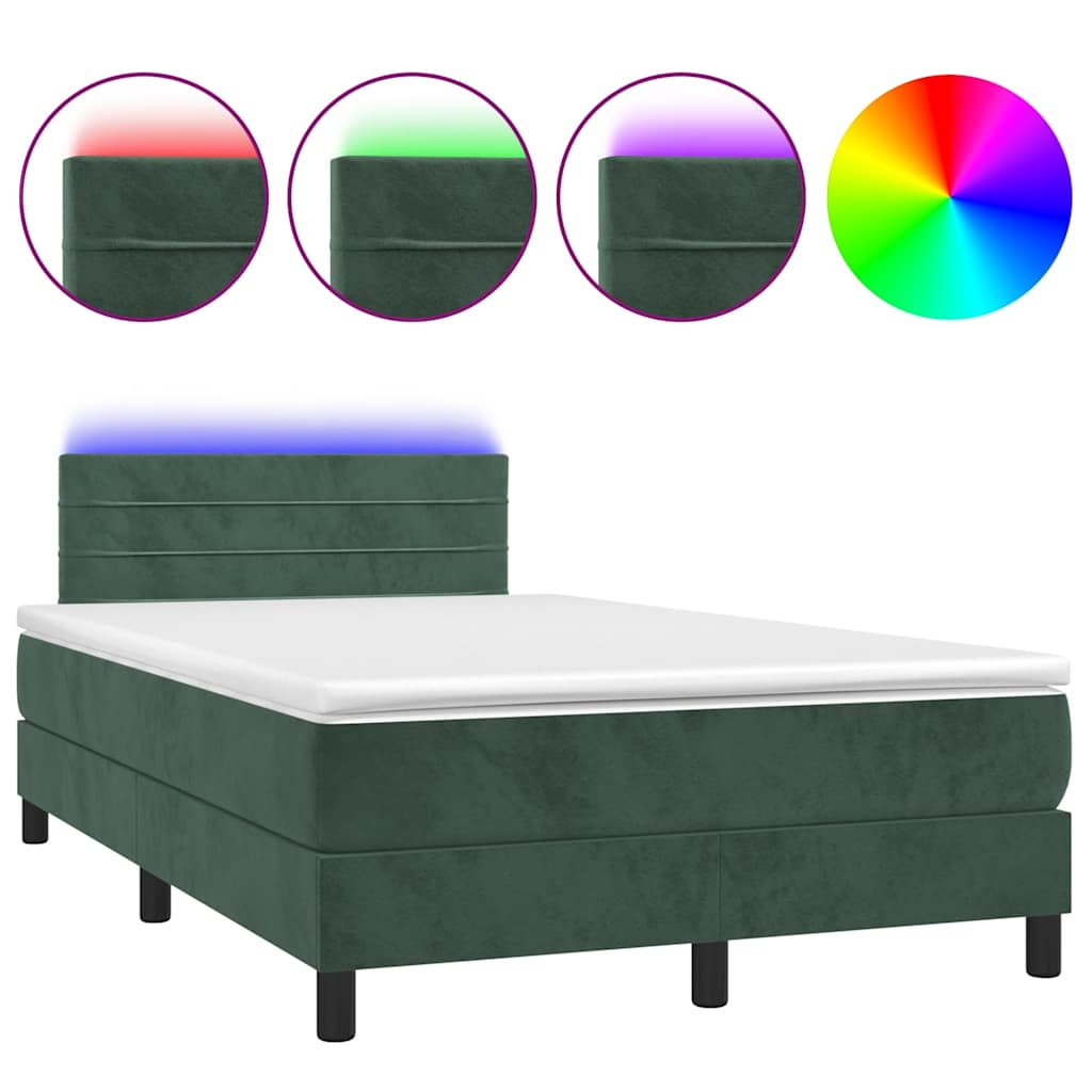 vidaXL Pat cu arcuri, saltea și LED, verde închis, 120x190 cm, catifea vidaXL Pat cu arcuri, saltea și LED, verde închis, 120x190 cm, catifea
