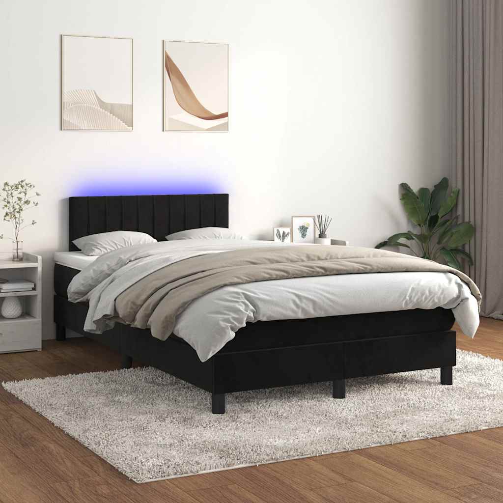 vidaXL Pat cu arcuri, saltea și LED, negru, 120x190 cm, catifea