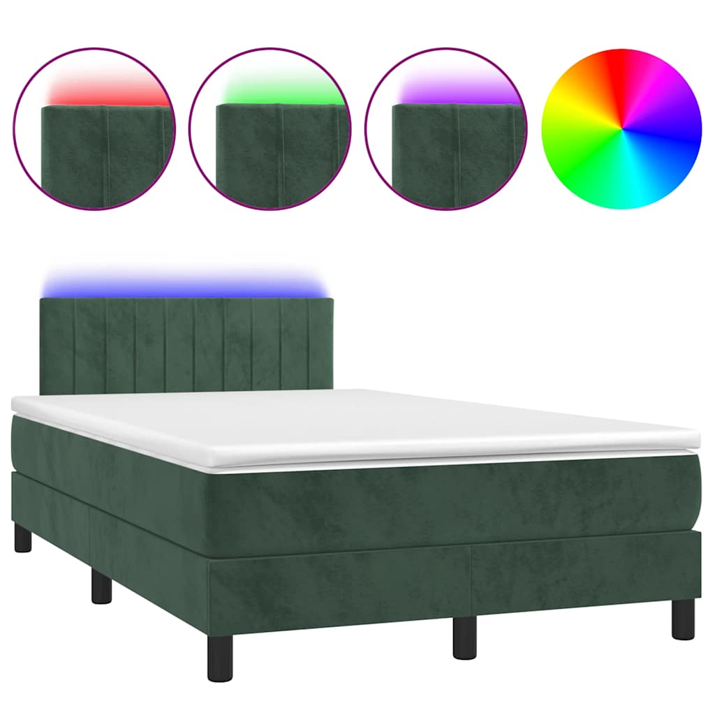 vidaXL Pat cu arcuri, saltea și LED, verde închis, 120x190 cm, catifea vidaXL Pat cu arcuri, saltea și LED, verde închis, 120x190 cm, catifea
