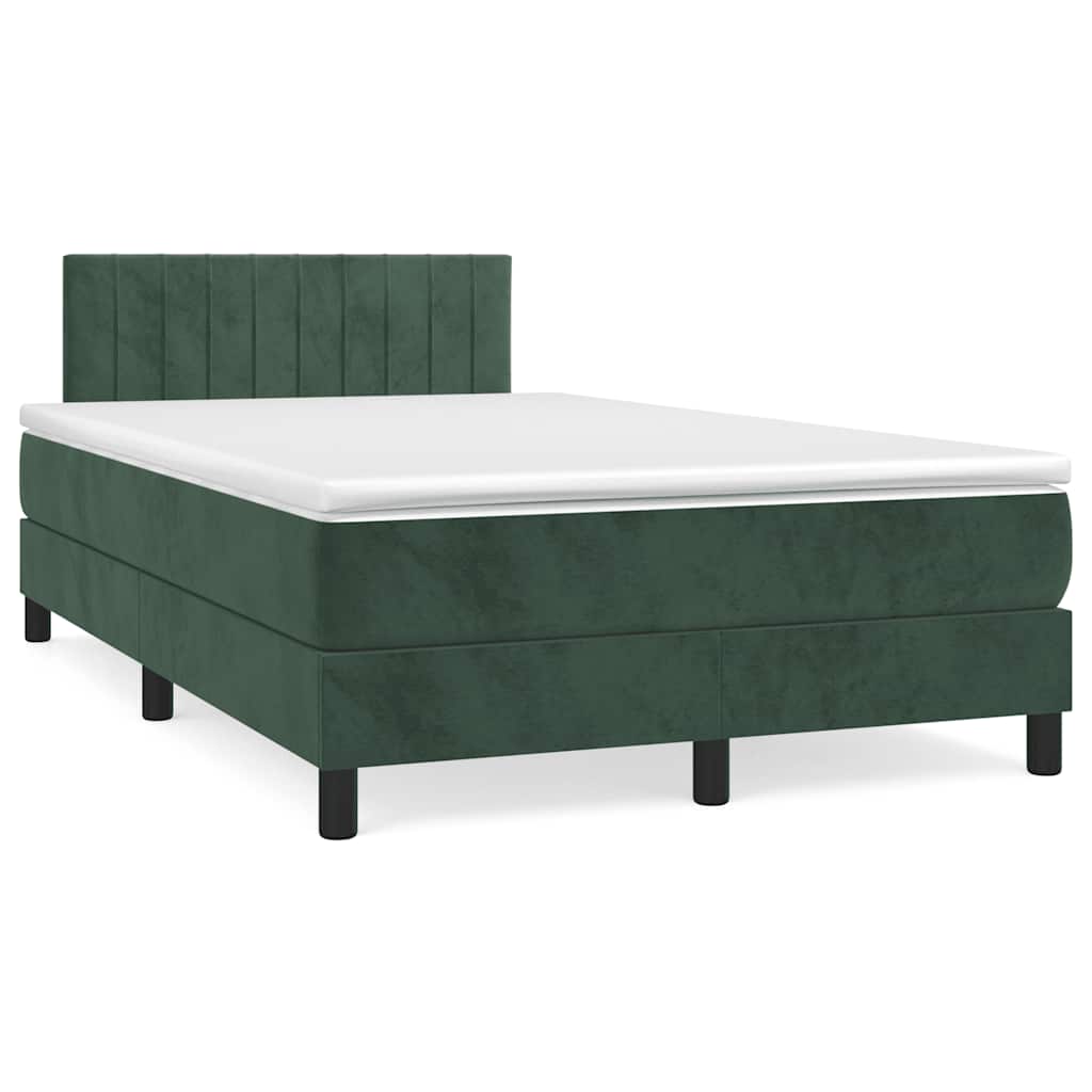 vidaXL Pat cu arcuri, saltea și LED, verde închis, 120x190 cm, catifea vidaXL Pat cu arcuri, saltea și LED, verde închis, 120x190 cm, catifea