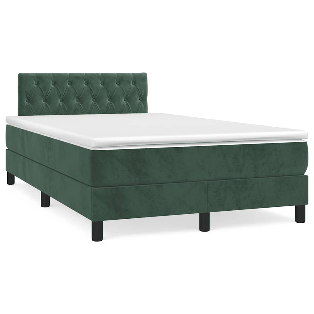 vidaXL Pat cu arcuri, saltea și LED, verde închis, 120x190 cm, catifea vidaXL Pat cu arcuri, saltea și LED, verde închis, 120x190 cm, catifea
