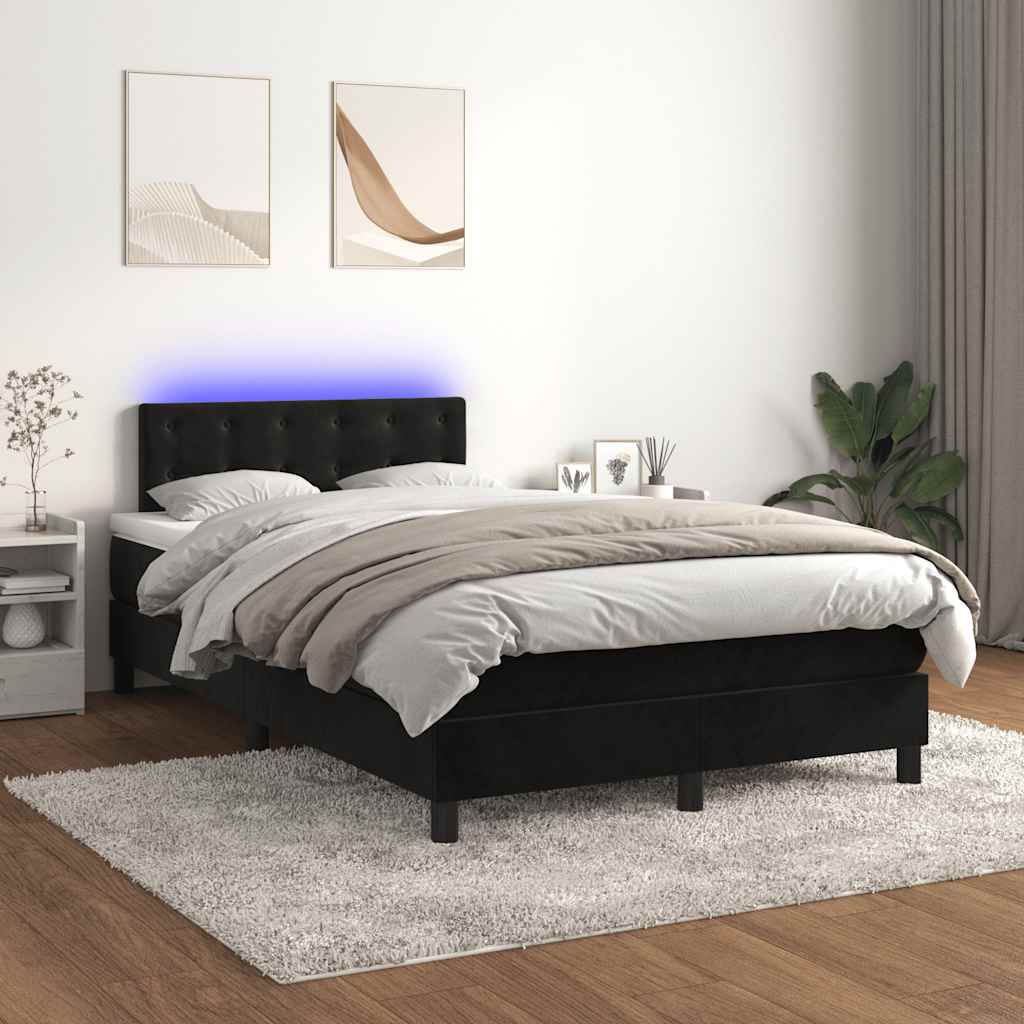 vidaXL Pat cu arcuri, saltea și LED, negru, 120x190 cm, catifea vidaXL Pat cu arcuri, saltea și LED, negru, 120x190 cm, catifea
