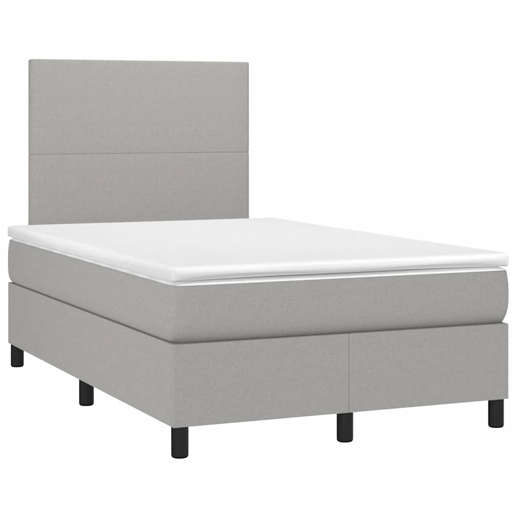 vidaXL Pat cu arcuri, saltea și LED, gri deschis, 120x190 cm, textil