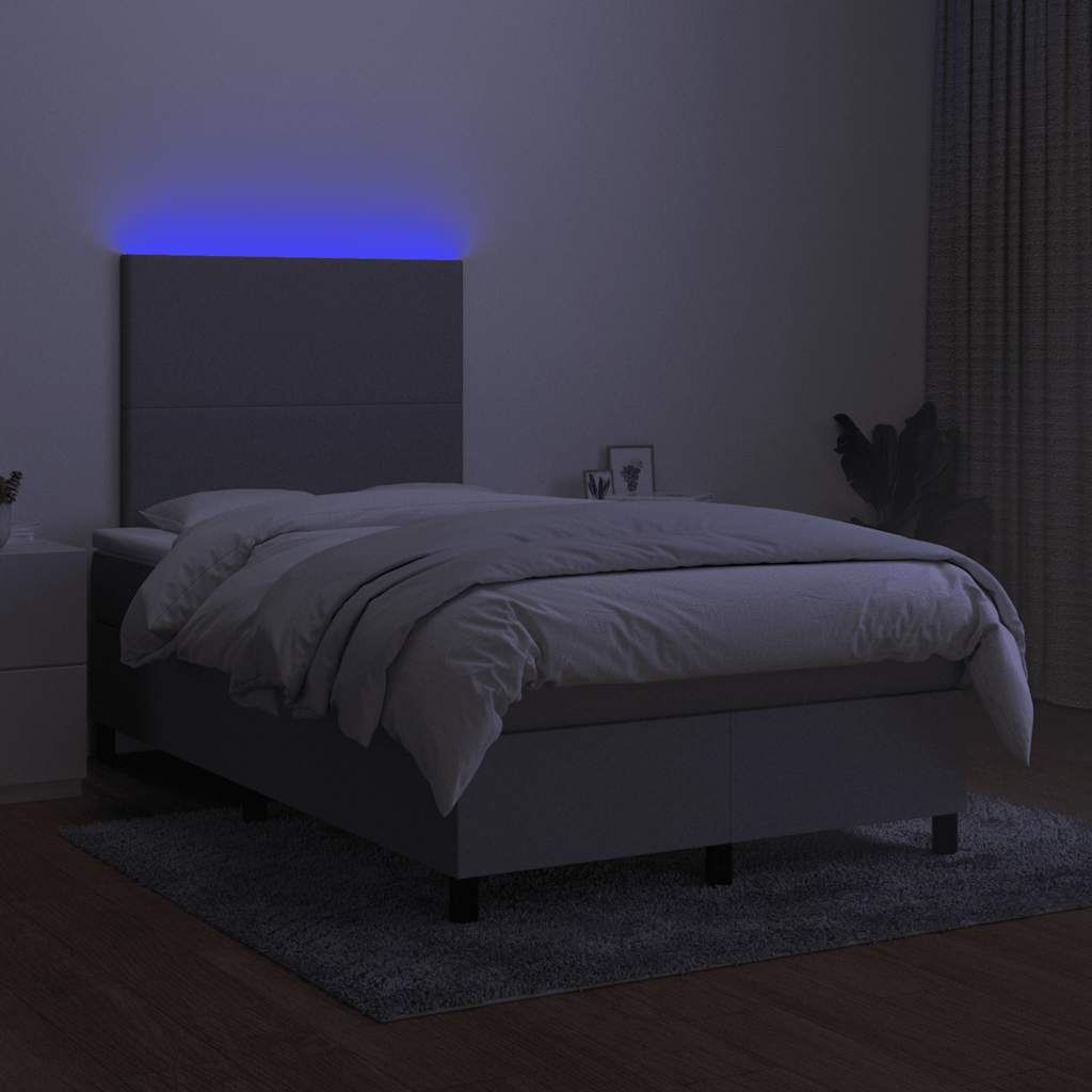 vidaXL Pat cu arcuri, saltea și LED, gri deschis, 120x190 cm, textil