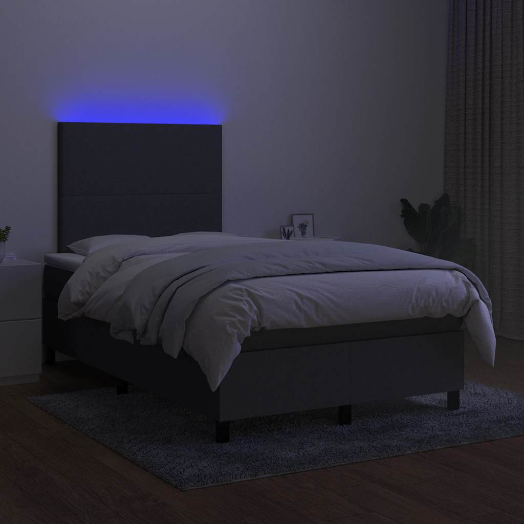 vidaXL Pat cu arcuri, saltea și LED, gri închis, 120x190 cm, textil