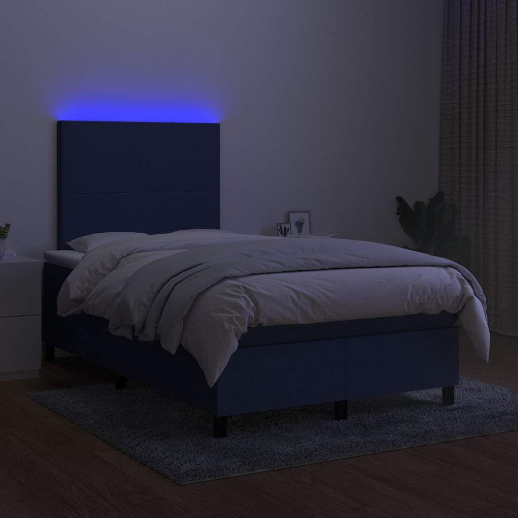 vidaXL Pat cu arcuri, saltea și LED, albastru, 120x190 cm, textil vidaXL Pat cu arcuri, saltea și LED, albastru, 120x190 cm, textil
