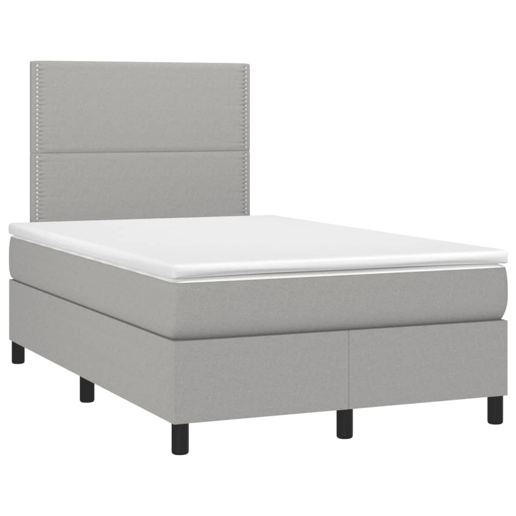 vidaXL Pat cu arcuri, saltea și LED, gri deschis, 120x190 cm, textil