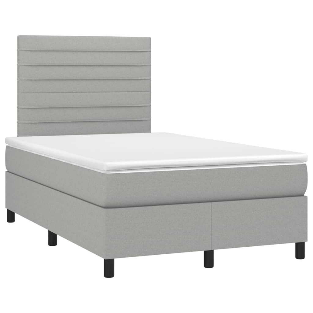vidaXL Pat cu arcuri, saltea și LED, gri deschis, 120x190 cm, textil
