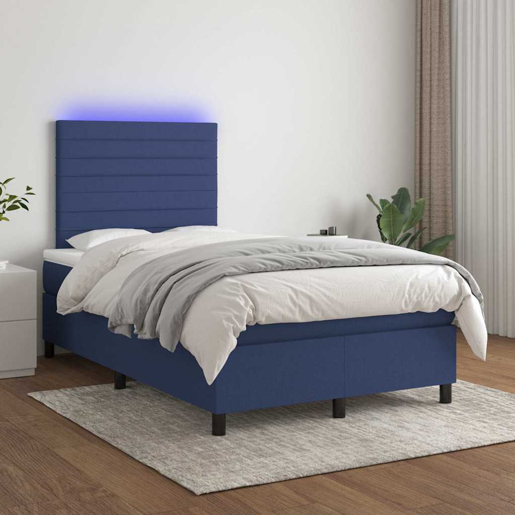 vidaXL Pat cu arcuri, saltea și LED, albastru, 120x190 cm, textil vidaXL Pat cu arcuri, saltea și LED, albastru, 120x190 cm, textil