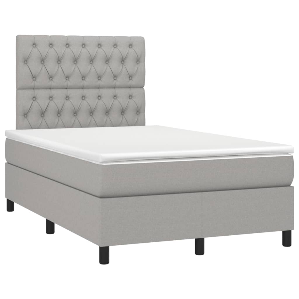 vidaXL Pat cu arcuri, saltea și LED, gri deschis, 120x190 cm, textil