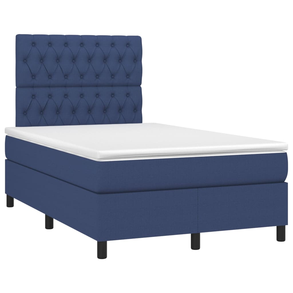 vidaXL Pat cu arcuri, saltea și LED, albastru, 120x190 cm, textil vidaXL Pat cu arcuri, saltea și LED, albastru, 120x190 cm, textil
