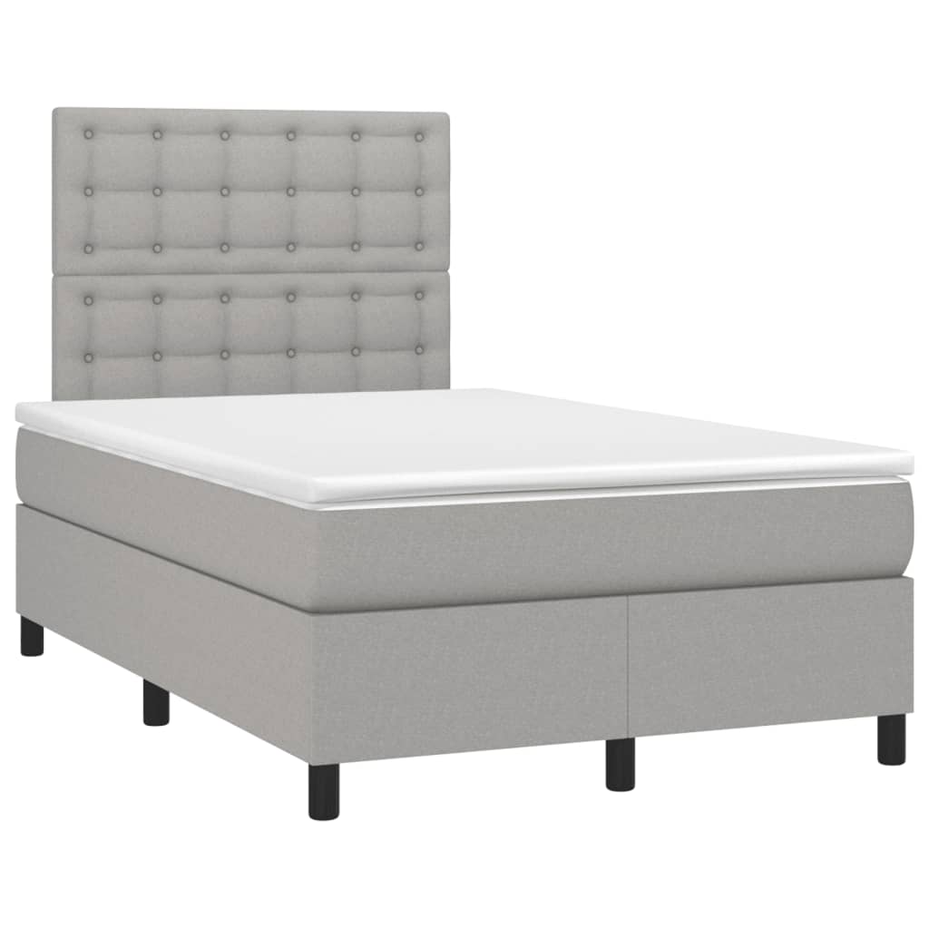 vidaXL Pat cu arcuri, saltea și LED, gri deschis, 120x190 cm, textil