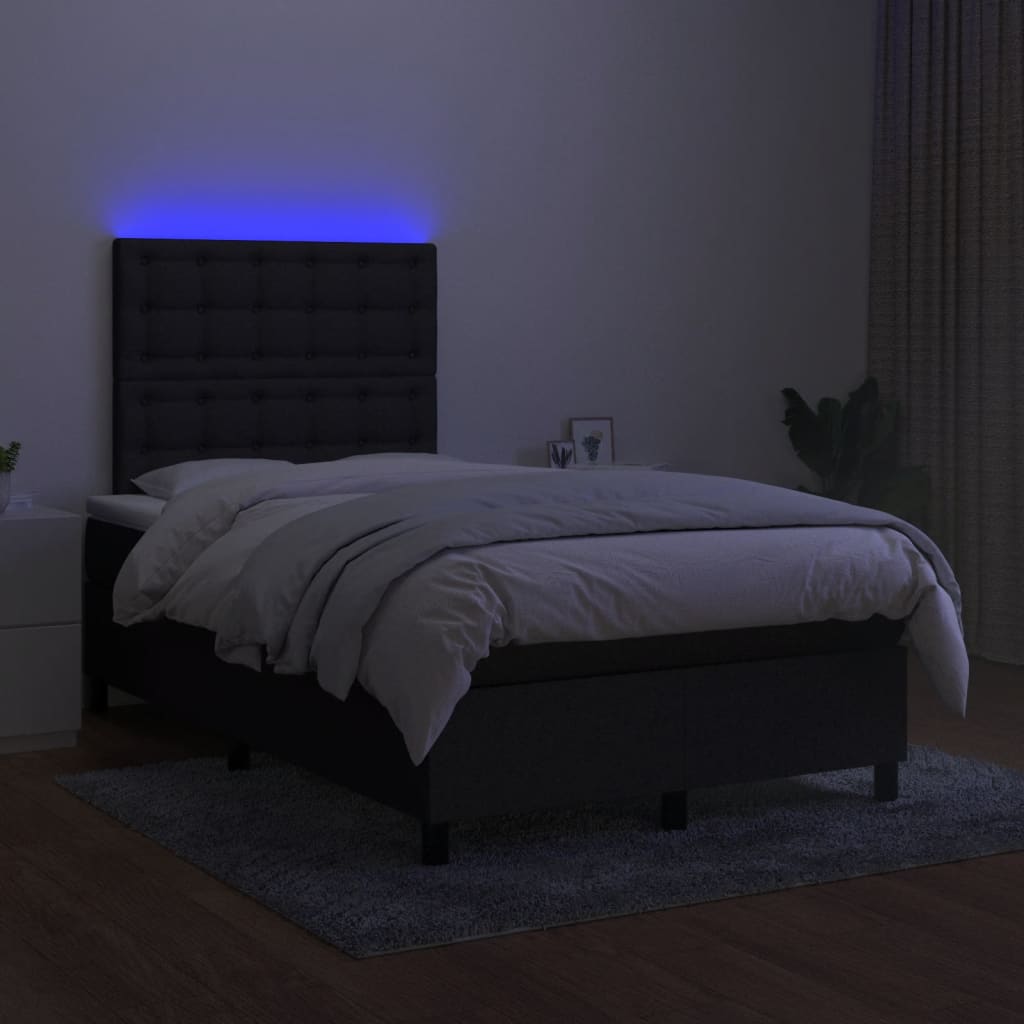 vidaXL Pat cu arcuri, saltea și LED, negru, 120x190 cm, textil vidaXL Pat cu arcuri, saltea și LED, negru, 120x190 cm, textil
